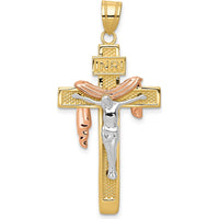 10K Tri-Color Gold Draped INRI Crucifix Pendant - Faithful Symbol of Strength