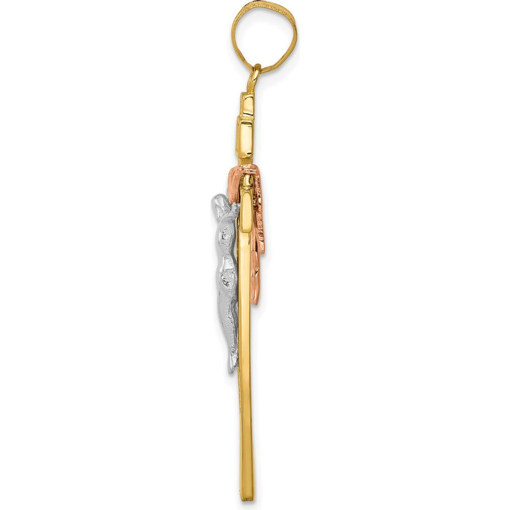 10K Tri-Color Gold Draped INRI Crucifix Pendant - Faithful Symbol of Strength