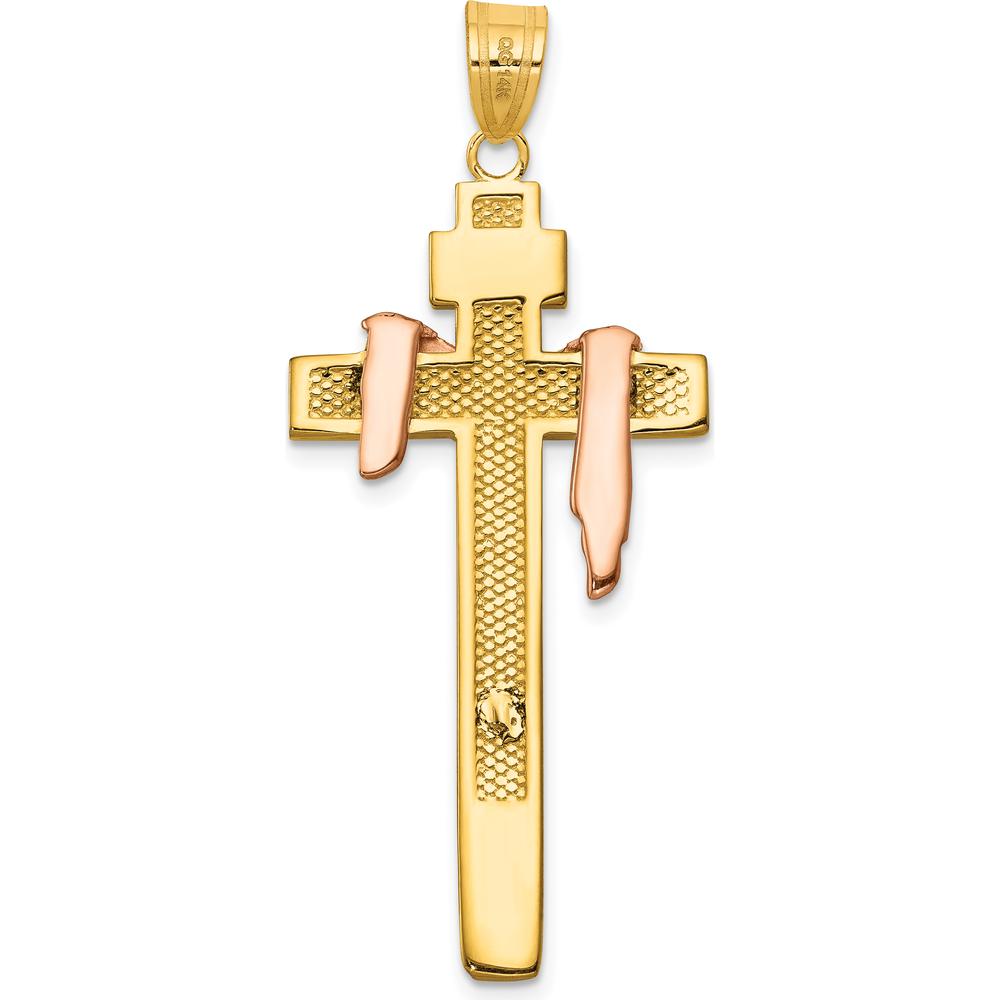 10K Tri-Color Gold Draped INRI Crucifix Pendant - Faithful Symbol of Strength