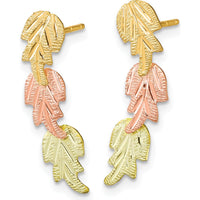 10K Tri-Color Gold Drop Earrings with Diamond-Cut Accents - 21.11mm Length