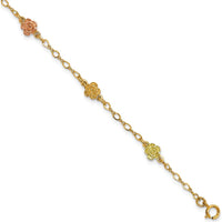 10K Tri-Color Gold Floral Rose Bracelet with 6 Roses - Polished Finish