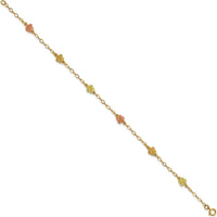 10K Tri-Color Gold Floral Rose Bracelet with 6 Roses - Polished Finish