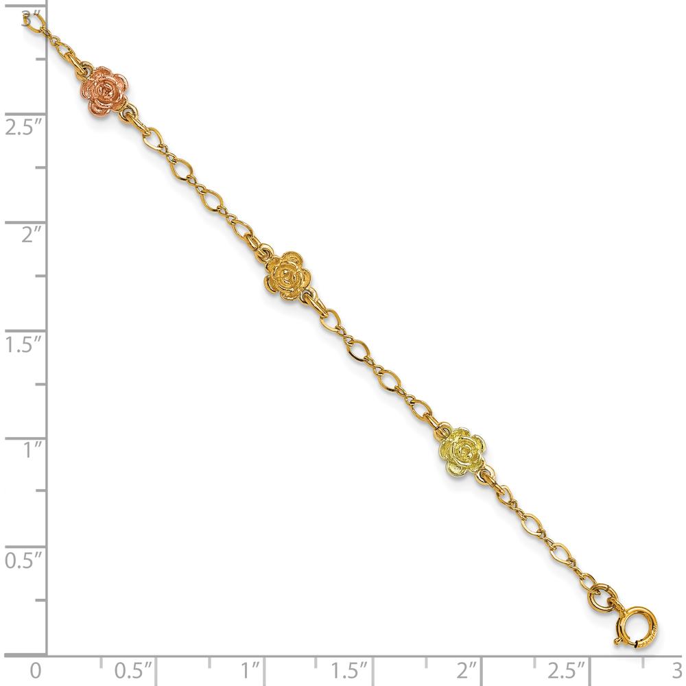 10K Tri-Color Gold Floral Rose Bracelet with 6 Roses - Polished Finish