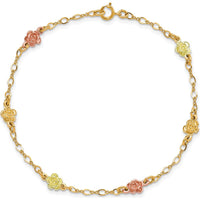 10K Tri-Color Gold Floral Rose Bracelet with 6 Roses - Polished Finish