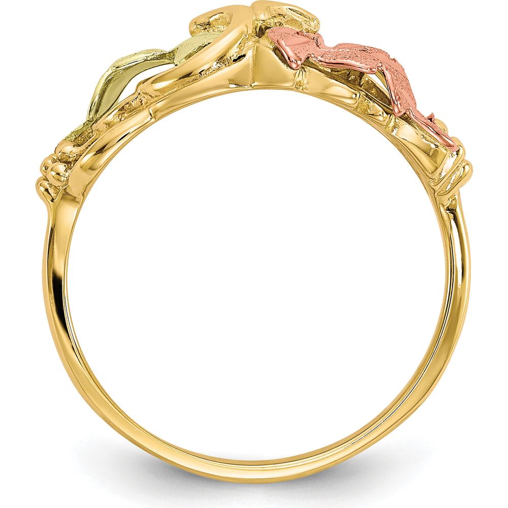 10K Tri-Color Gold Flower Ring with Gold Finish - Polished Design