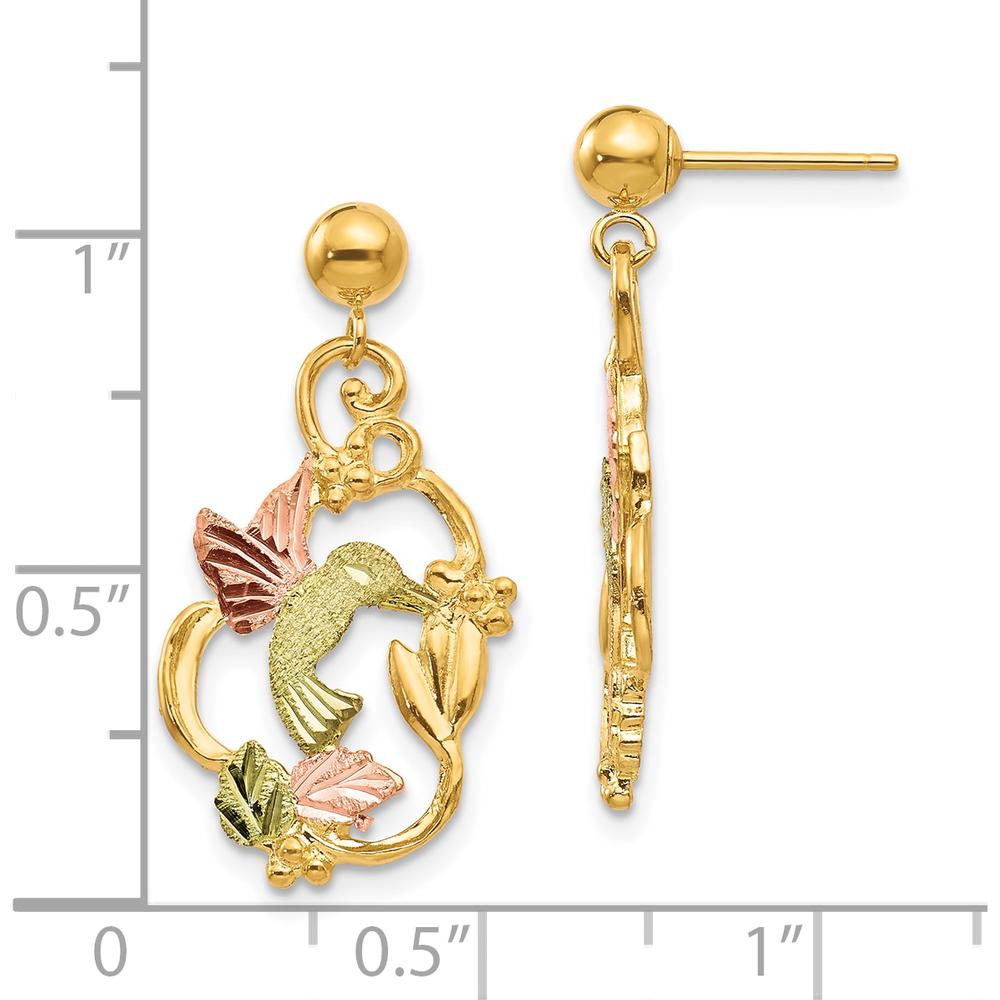 10K Tri-Color Gold Hummingbird Drop Earrings with Polished Finish
