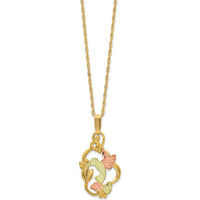 10K Tri-Color Gold Hummingbird Pendant Necklace with Floral Detailing