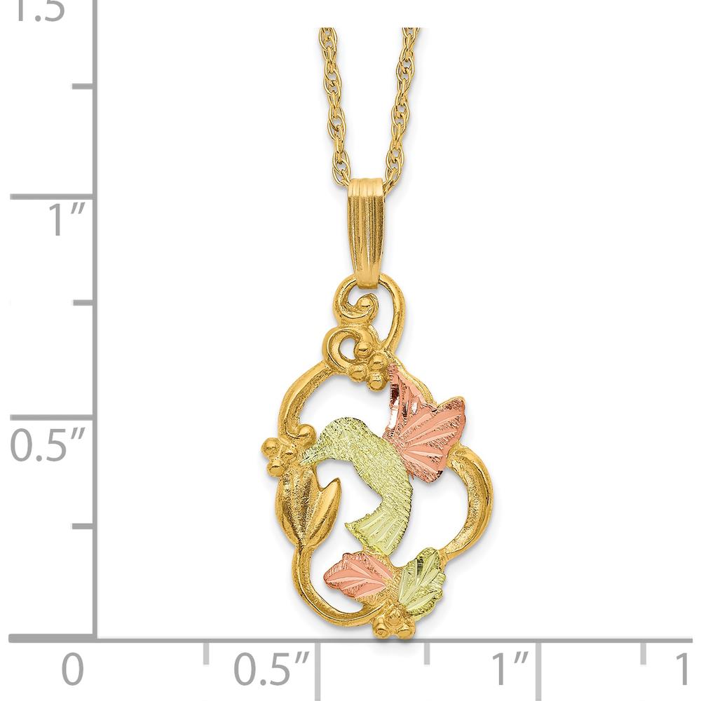 10K Tri-Color Gold Hummingbird Pendant Necklace with Floral Detailing