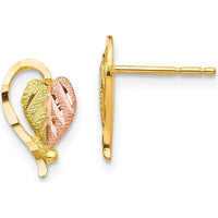 10K Tri-Color Gold Leaf Button Earrings with 12K Gold Accents