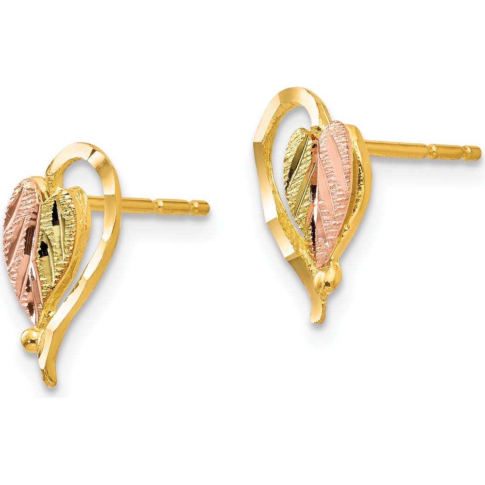 10K Tri-Color Gold Leaf Button Earrings with 12K Gold Accents