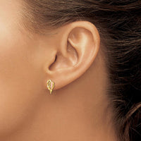 10K Tri-Color Gold Leaf Button Earrings with 12K Gold Accents