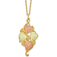 10K Tri-Color Gold Leaf Pendant Necklace with Textured Detailing