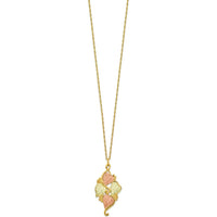 10K Tri-Color Gold Leaf Pendant Necklace with Textured Detailing