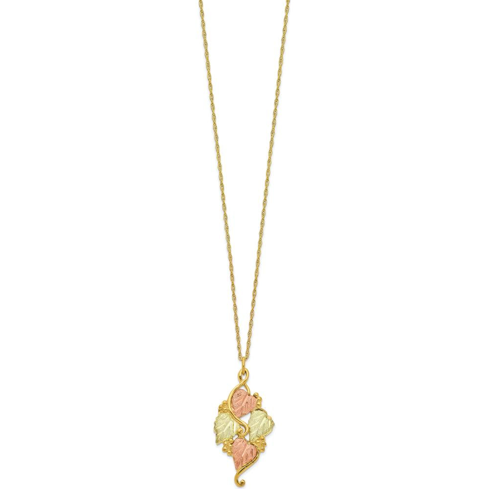 10K Tri-Color Gold Leaf Pendant Necklace with Textured Detailing