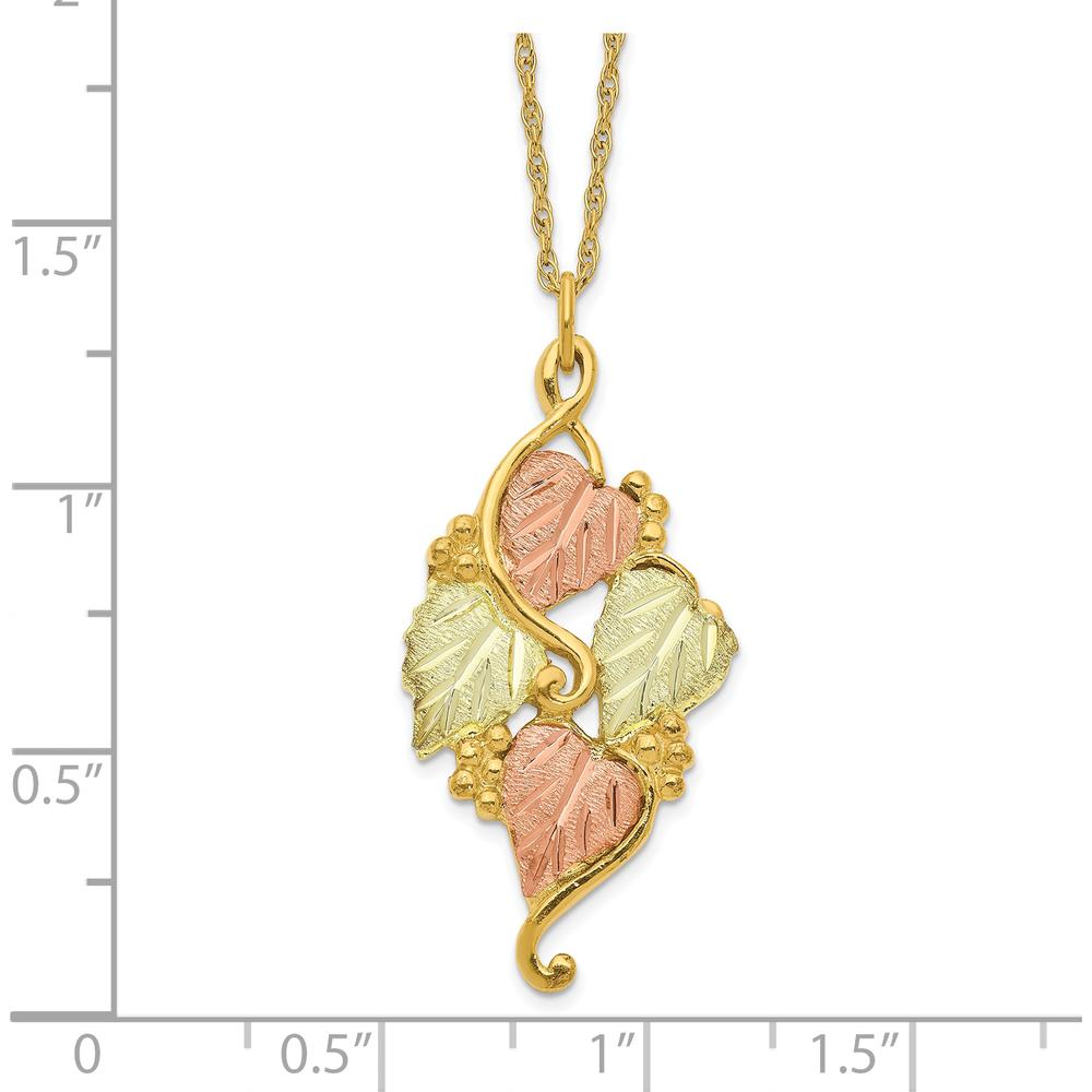 10K Tri-Color Gold Leaf Pendant Necklace with Textured Detailing