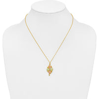 10K Tri-Color Gold Leaf Pendant Necklace with Textured Detailing