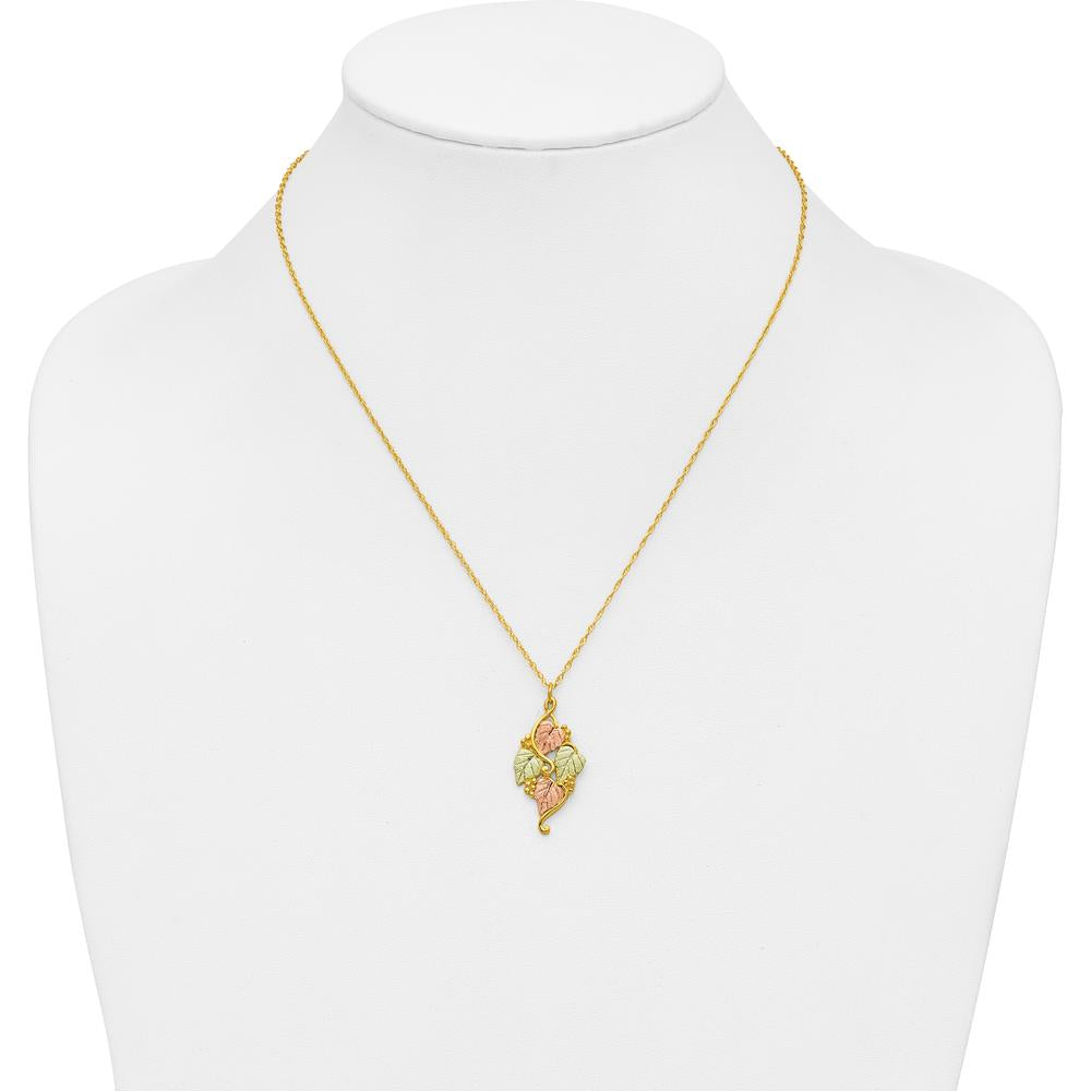 10K Tri-Color Gold Leaf Pendant Necklace with Textured Detailing