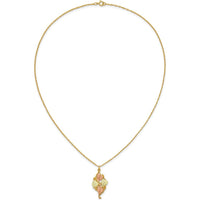 10K Tri-Color Gold Leaf Pendant Necklace with Textured Detailing