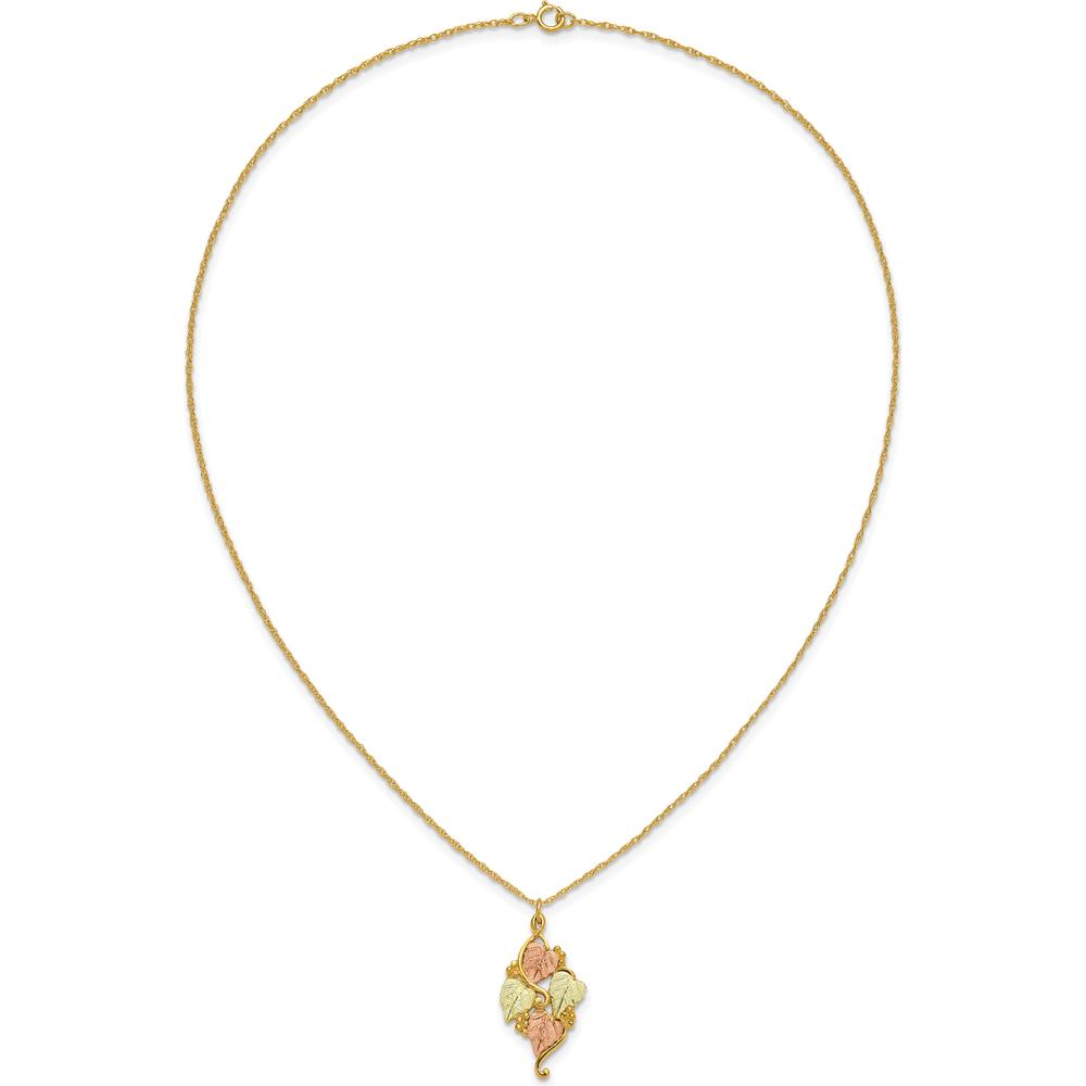 10K Tri-Color Gold Leaf Pendant Necklace with Textured Detailing
