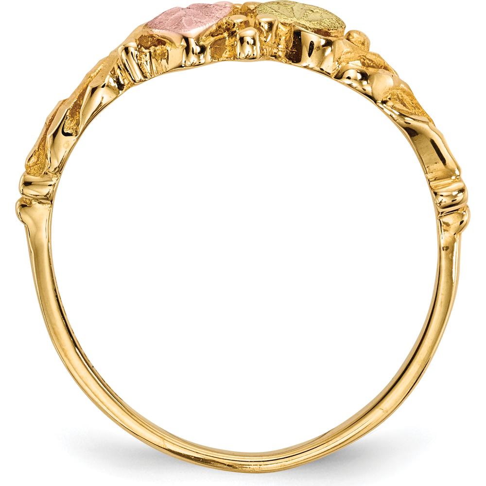 10K Tri-Color Gold Leaf Ring with Diamond-Cut Band