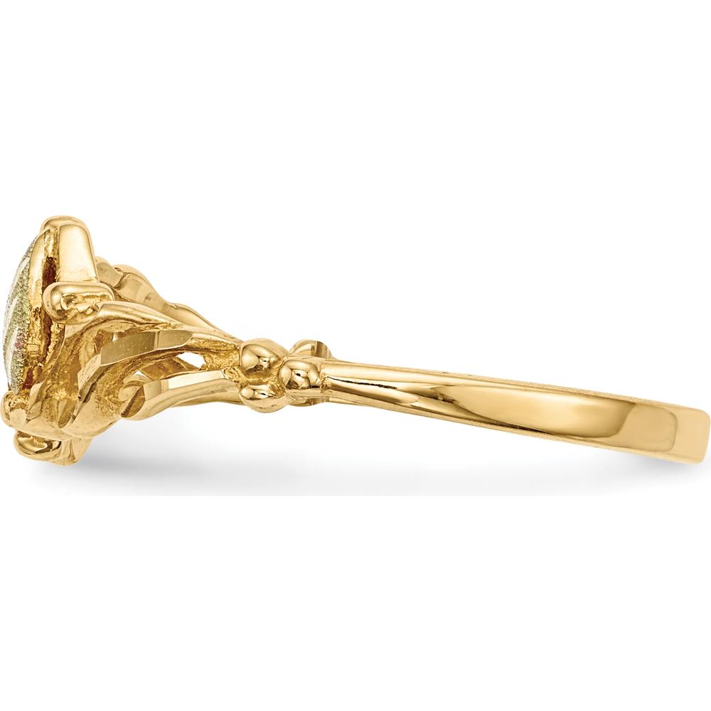 10K Tri-Color Gold Leaf Ring with Diamond-Cut Band