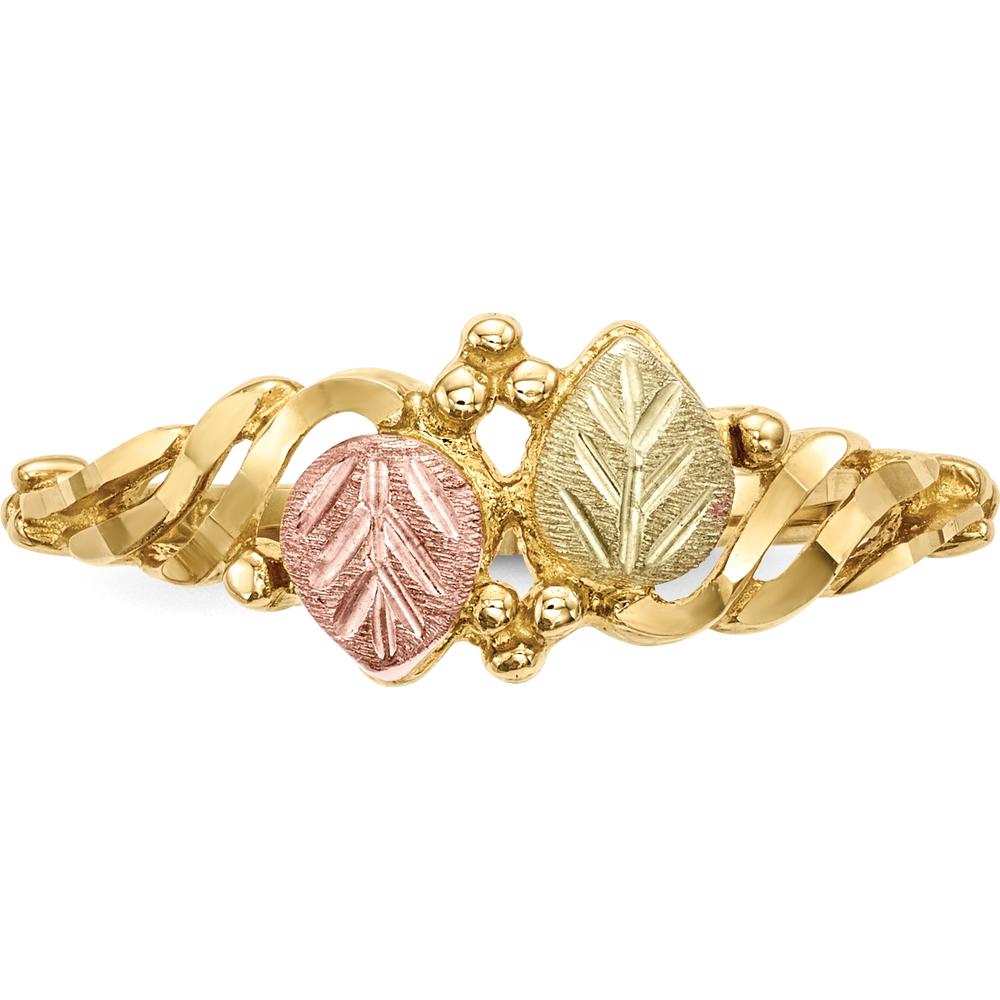 10K Tri-Color Gold Leaf Ring with Diamond-Cut Band