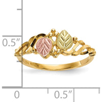 10K Tri-Color Gold Leaf Ring with Diamond-Cut Band