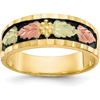 10K Tri-Color Gold Men's Antiqued Ring with Green and Pink Gold Accents