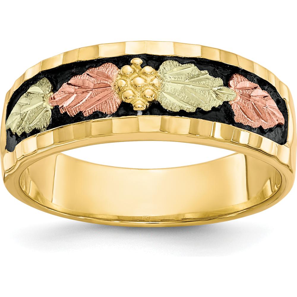 10K Tri-Color Gold Men's Antiqued Ring with Green and Pink Gold Accents