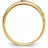 10K Tri-Color Gold Men's Antiqued Ring with Green and Pink Gold Accents