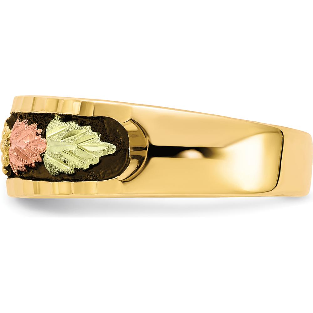 10K Tri-Color Gold Men's Antiqued Ring with Green and Pink Gold Accents