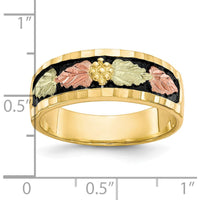 10K Tri-Color Gold Men's Antiqued Ring with Green and Pink Gold Accents