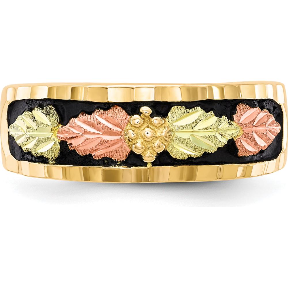 10K Tri-Color Gold Men's Antiqued Ring with Green and Pink Gold Accents