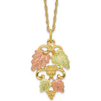 10K Tri-Color Gold Necklace with Leaf and Grape Pendant - 18" Chain