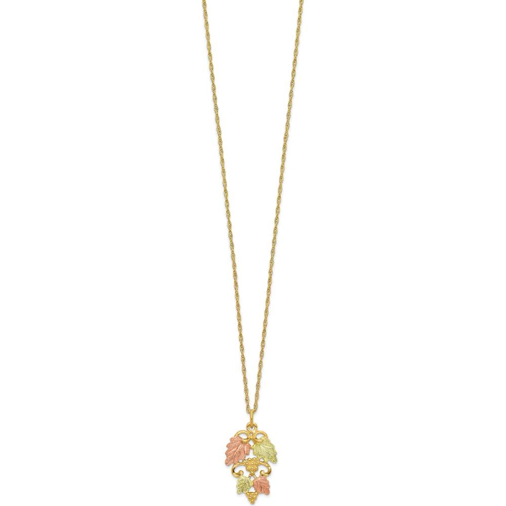 10K Tri-Color Gold Necklace with Leaf and Grape Pendant - 18" Chain