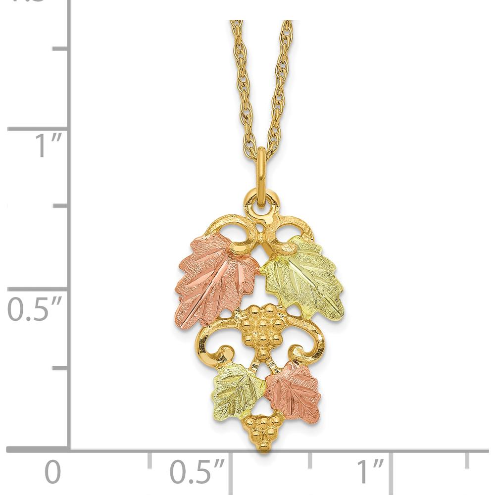 10K Tri-Color Gold Necklace with Leaf and Grape Pendant - 18" Chain