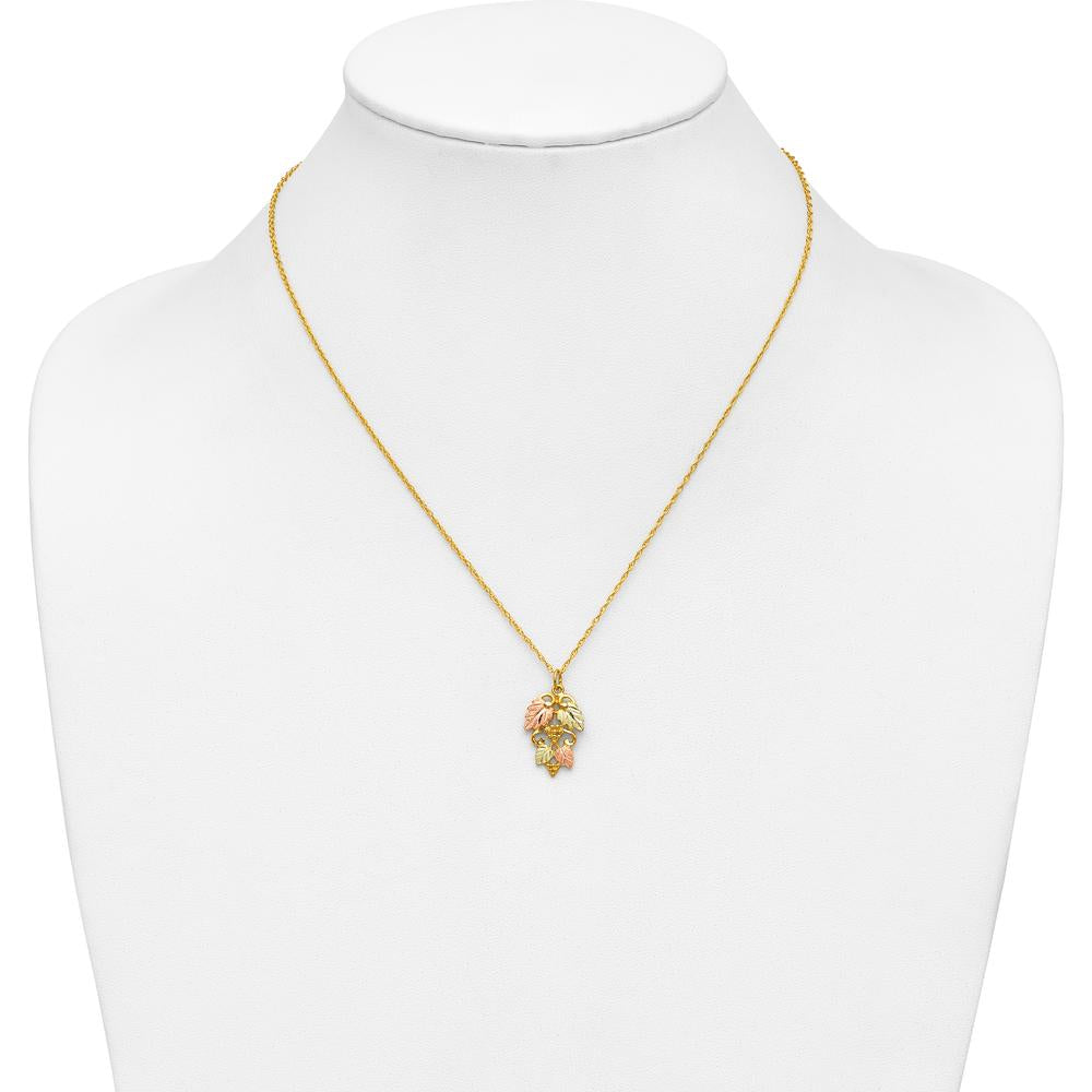 10K Tri-Color Gold Necklace with Leaf and Grape Pendant - 18" Chain