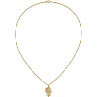 10K Tri-Color Gold Necklace with Leaf and Grape Pendant - 18" Chain