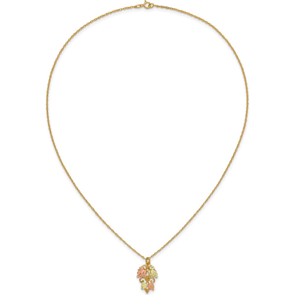 10K Tri-Color Gold Necklace with Leaf and Grape Pendant - 18" Chain