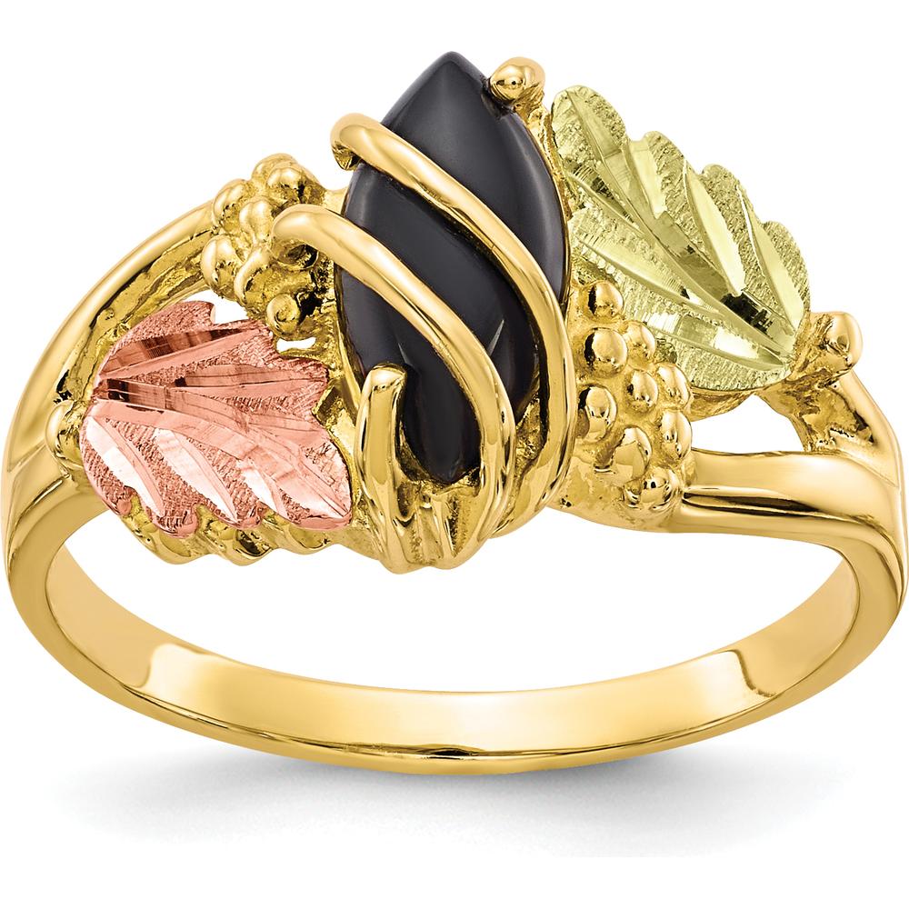 10K Tri-Color Gold Onyx Ring with Gold Accents - Polished Finish