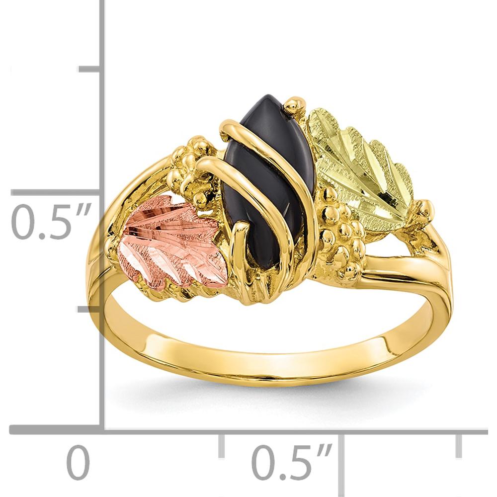 10K Tri-Color Gold Onyx Ring with Gold Accents - Polished Finish