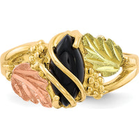 10K Tri-Color Gold Onyx Ring with Gold Accents - Polished Finish