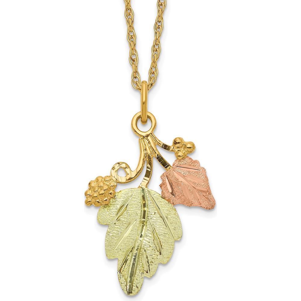10K Tri-Color Gold Pendant Necklace with Nature-Inspired Design and Spring Ring Clasp - 18"