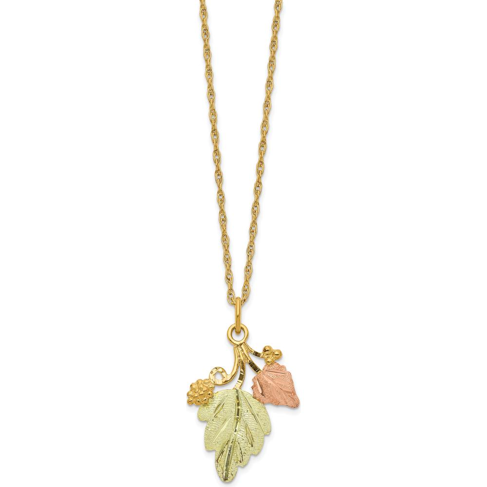 10K Tri-Color Gold Pendant Necklace with Nature-Inspired Design and Spring Ring Clasp - 18"