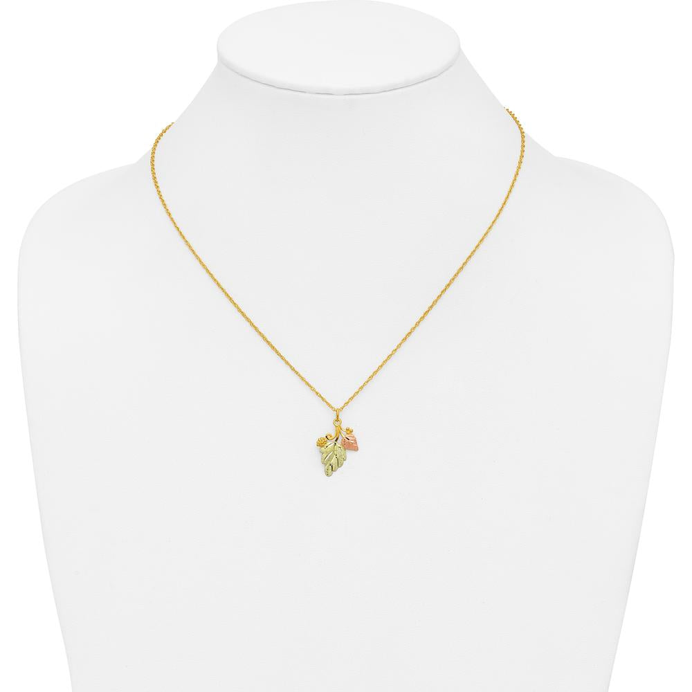 10K Tri-Color Gold Pendant Necklace with Nature-Inspired Design and Spring Ring Clasp - 18"