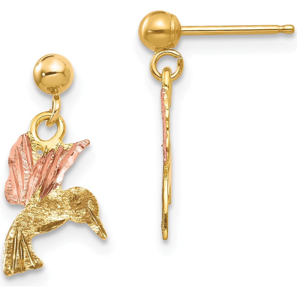 10K Tri-Color Gold Post Dangle Earrings - Elegant Tri-tone Gold Design