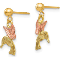 10K Tri-Color Gold Post Dangle Earrings - Elegant Tri-tone Gold Design