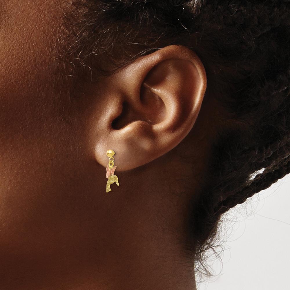 10K Tri-Color Gold Post Dangle Earrings - Elegant Tri-tone Gold Design
