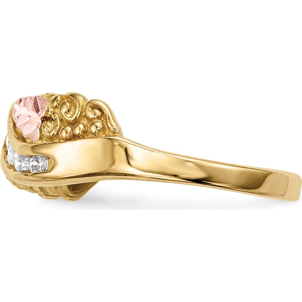 10K Tri-Color Gold Ring with 0.167 Carat Round Diamonds Channel Set in Yellow, Pink, and Green Gold