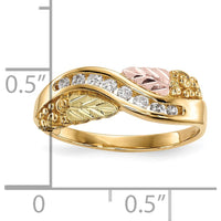 10K Tri-Color Gold Ring with 0.167 Carat Round Diamonds Channel Set in Yellow, Pink, and Green Gold